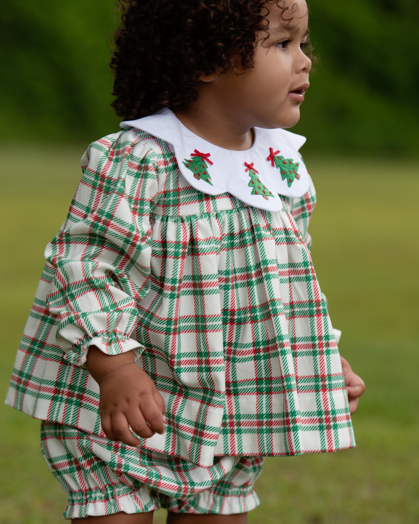 Corduroy Plaid Embroidered Christmas Tree Diaper Set