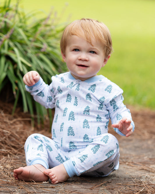 Blue And Green Knit Christmas Tree Zipper Pajamas