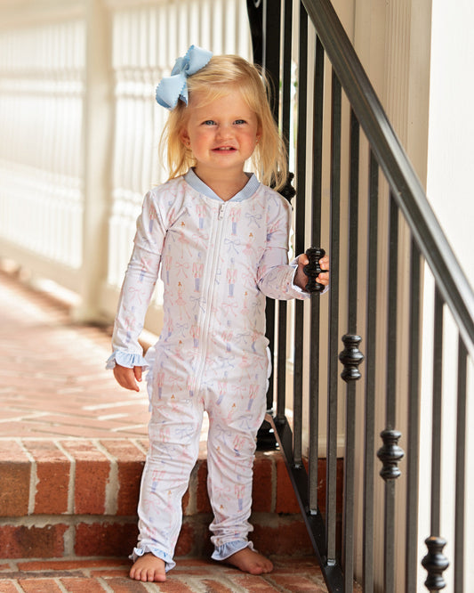 Blue Knit Ballet Nutcracker And Bow Zipper Pajamas