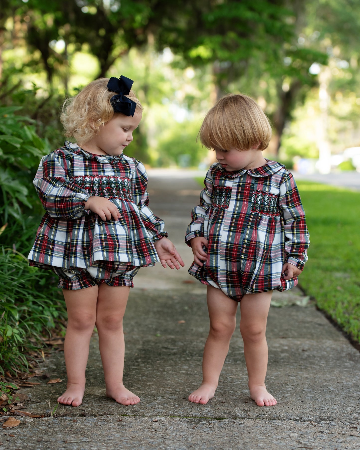 Holiday Tartan Plaid Smocked Bubble