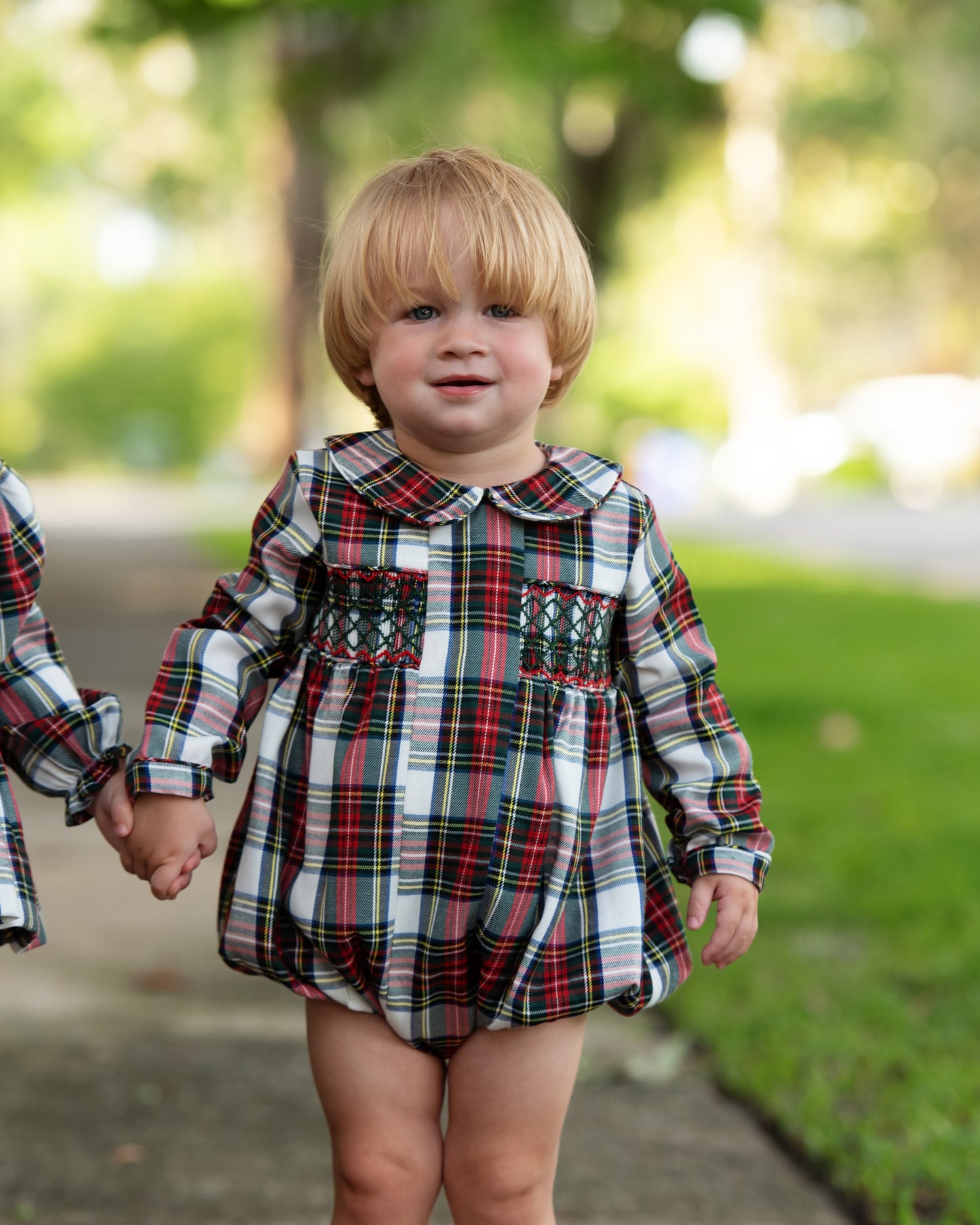 Holiday Tartan Plaid Smocked Bubble