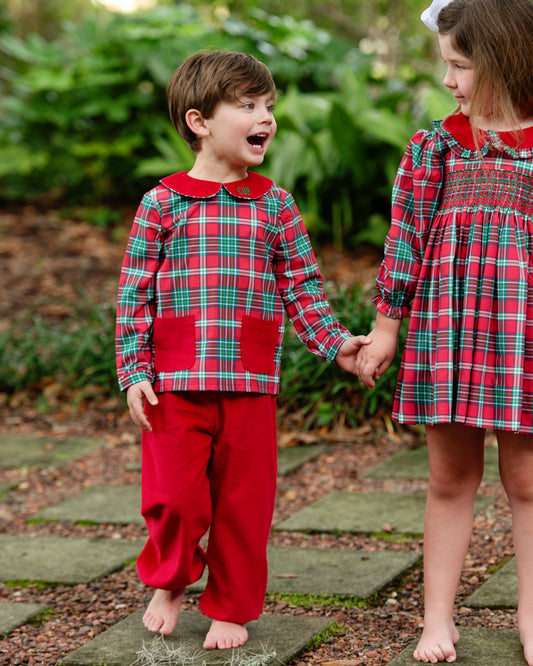 Green And Red Christmas Plaid Pant Set