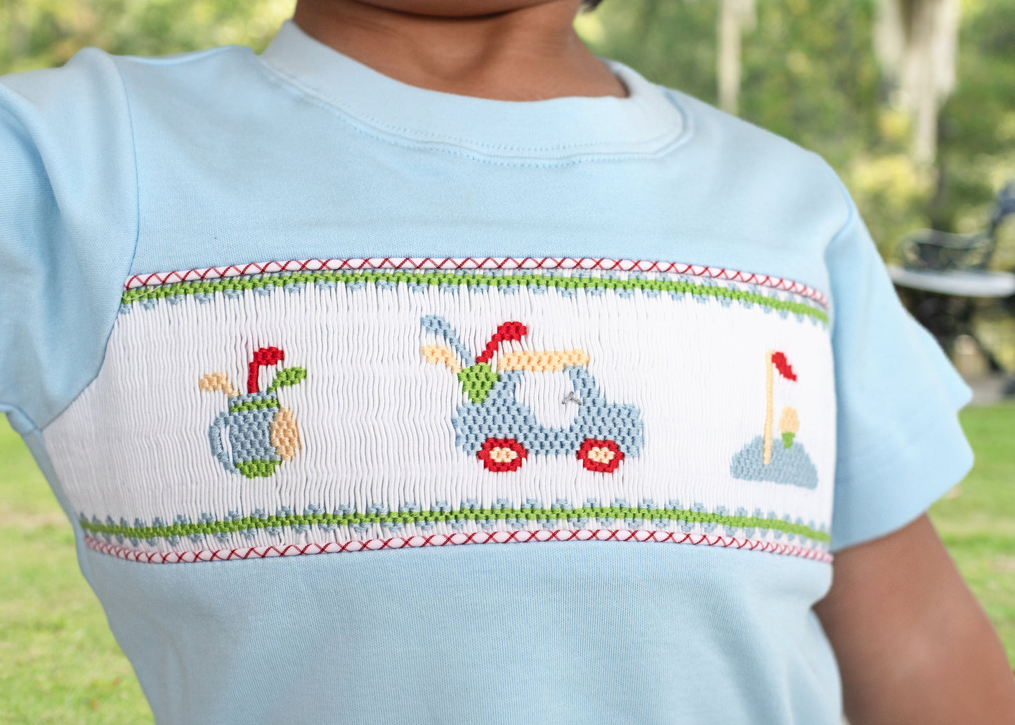 Red And Blue Gingham Smocked Golf Short Set