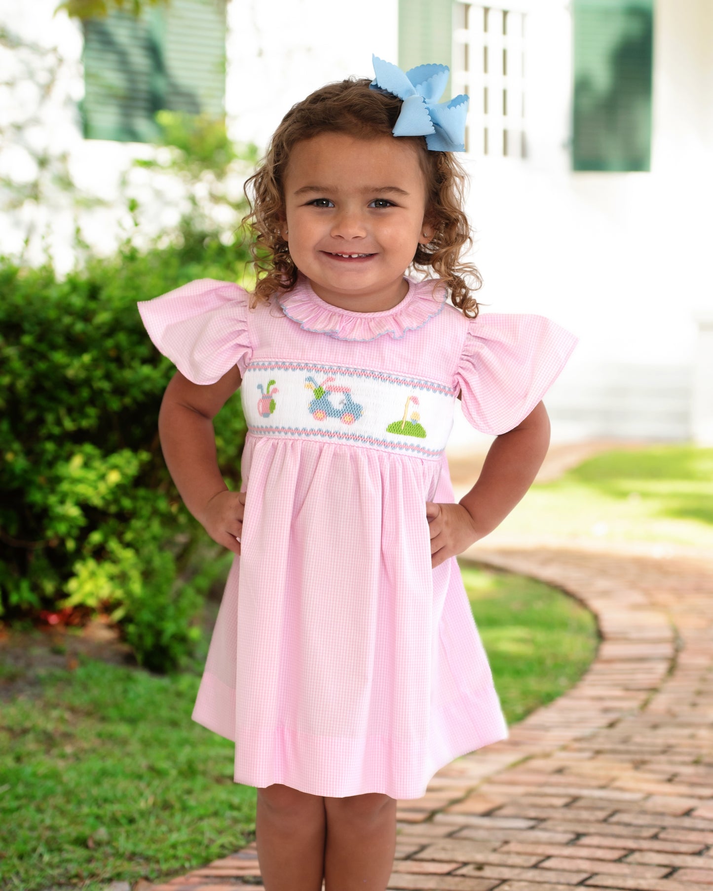 Pink Gingham Smocked Golf Dress