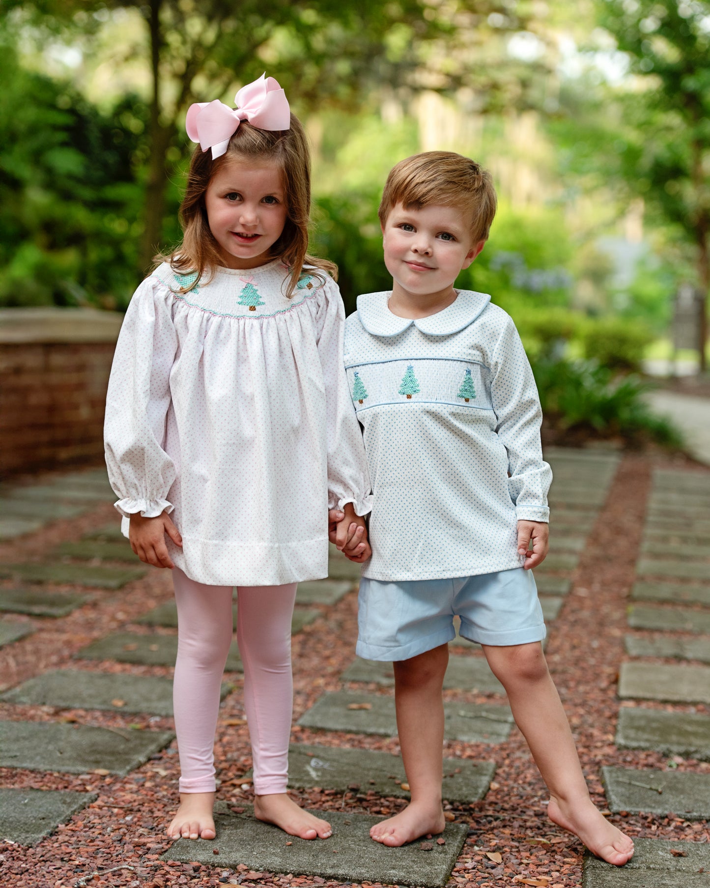 Blue Dot Corduroy Smocked Christmas Tree Short Set