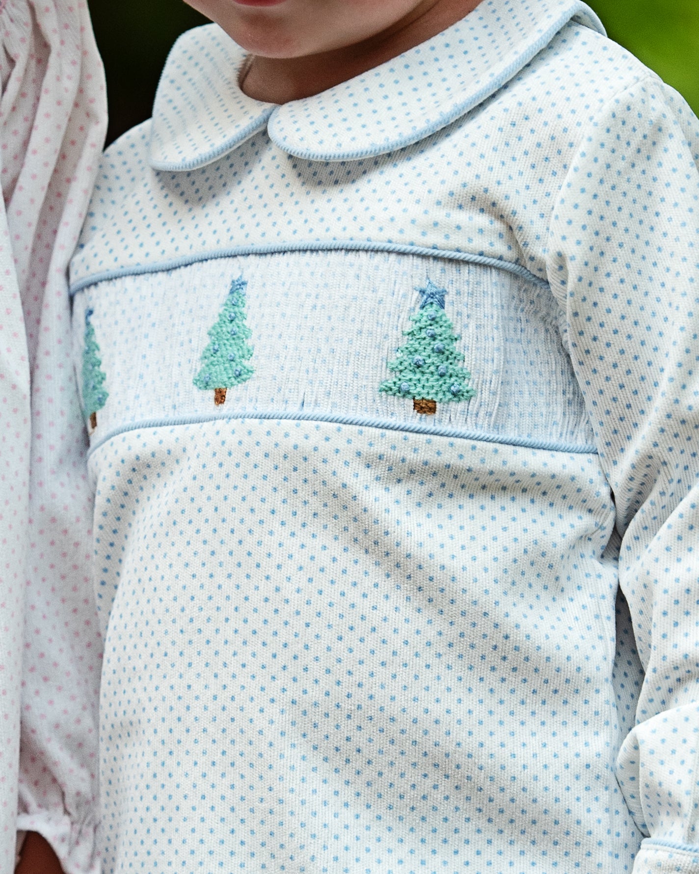Blue Dot Corduroy Smocked Christmas Tree Short Set