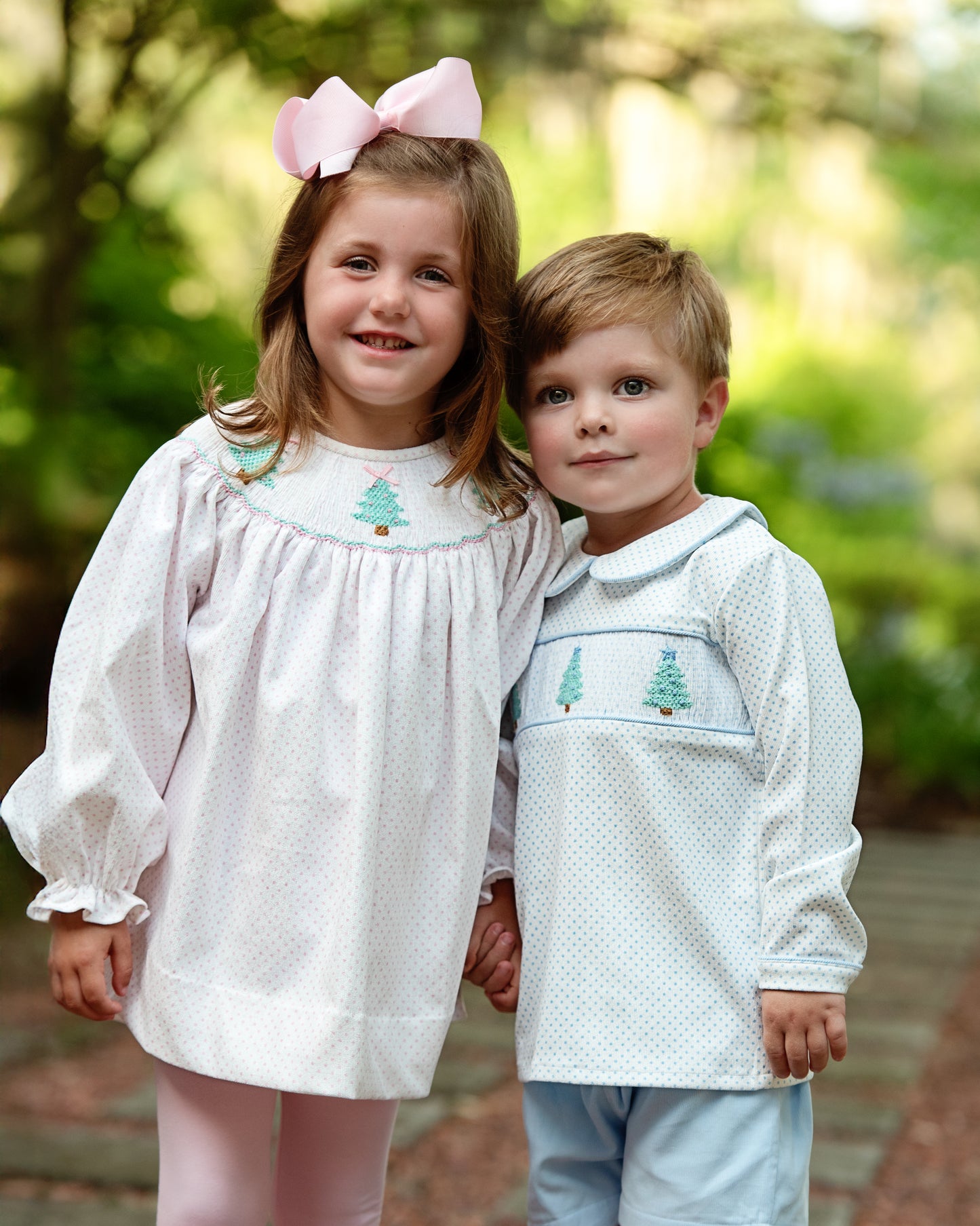 Blue Dot Corduroy Smocked Christmas Tree Short Set