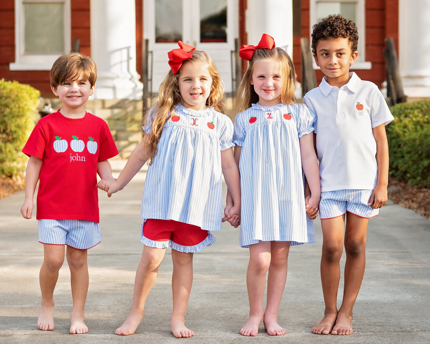 Blue And Red Striped Apple Short Set