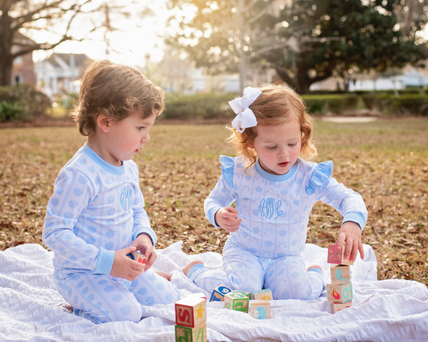 Blue Knit Apple And Bow Pajamas