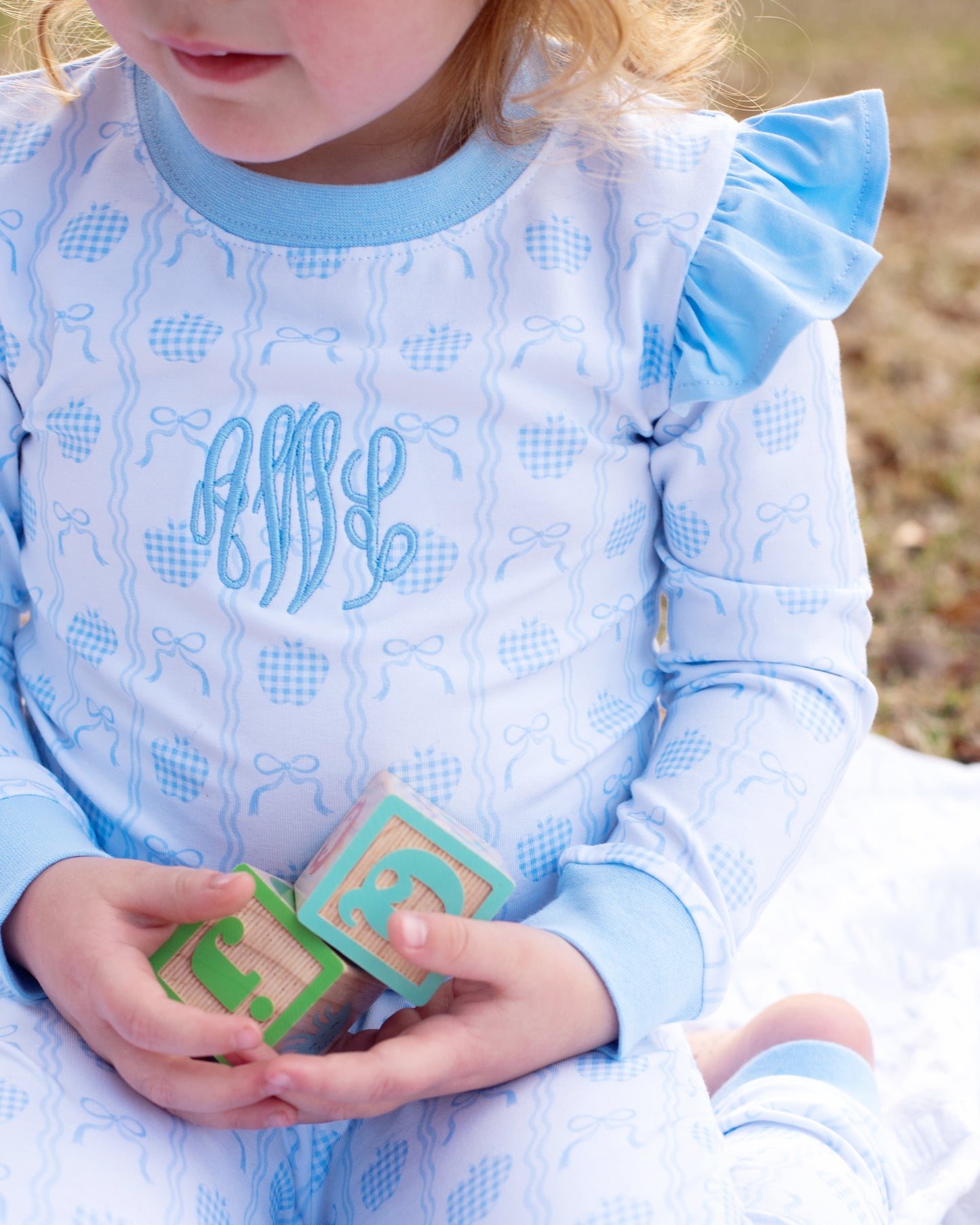 Blue Knit Apple And Bow Pajamas
