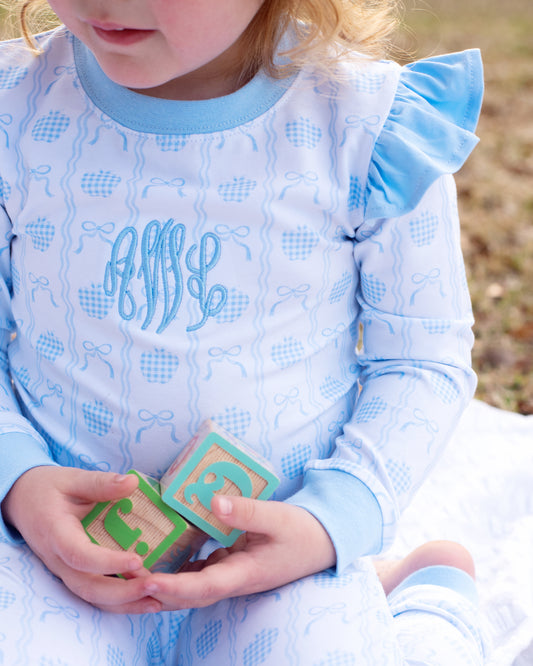 Blue Knit Apple And Bow Pajamas