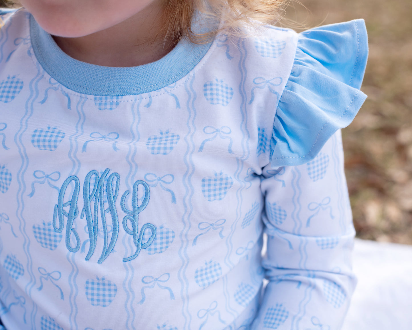 Blue Knit Apple And Bow Pajamas