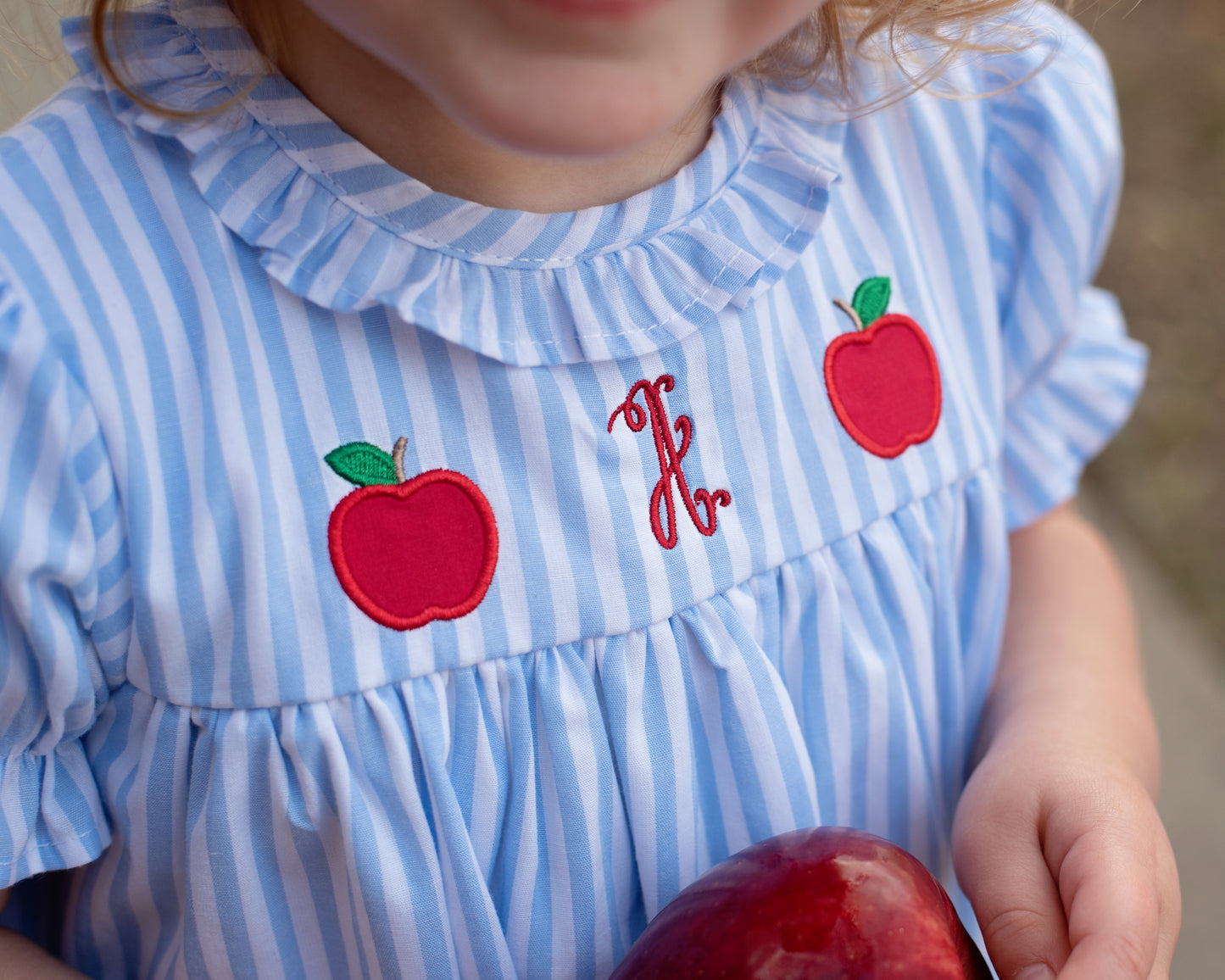 Blue Striped Apple Ruffle Diaper Set