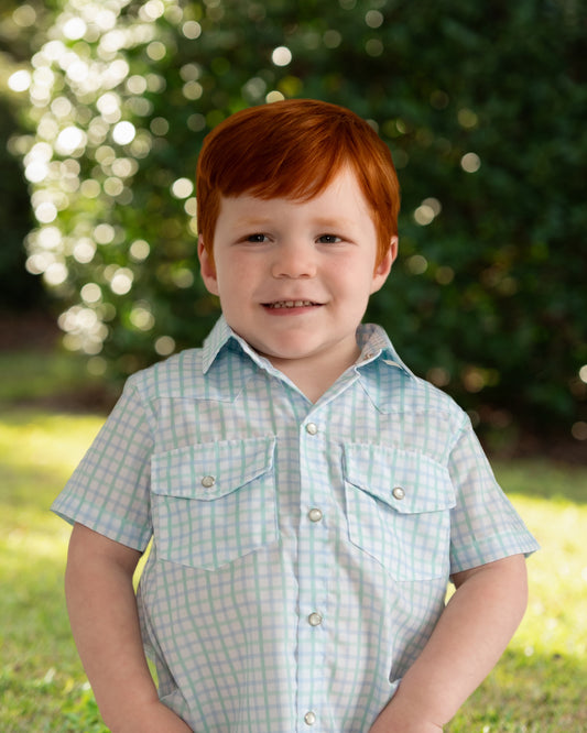 Blue And Green Windowpane Pearl Snap Shirt