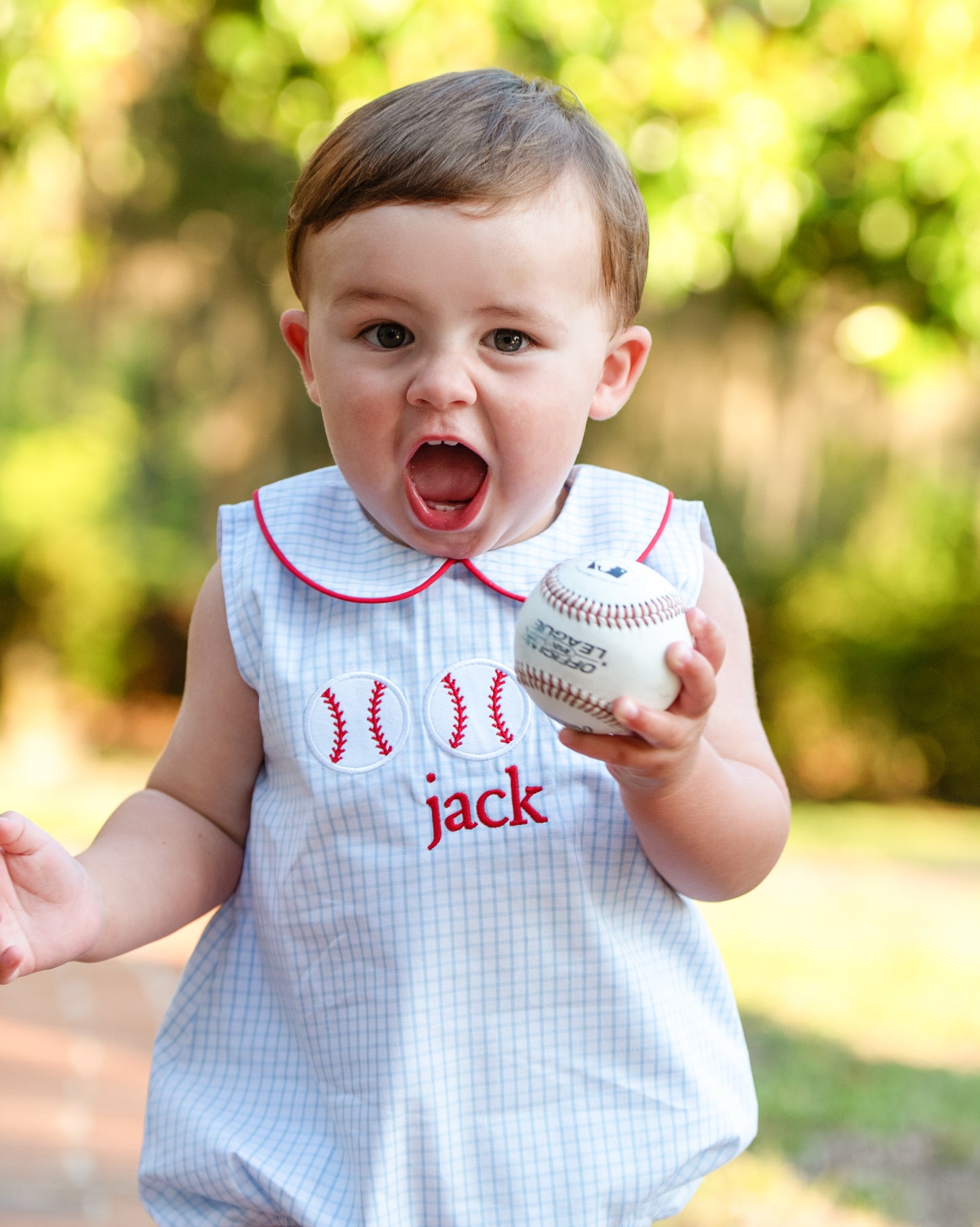 Blue And Red Windowpane Applique Baseball Bubble