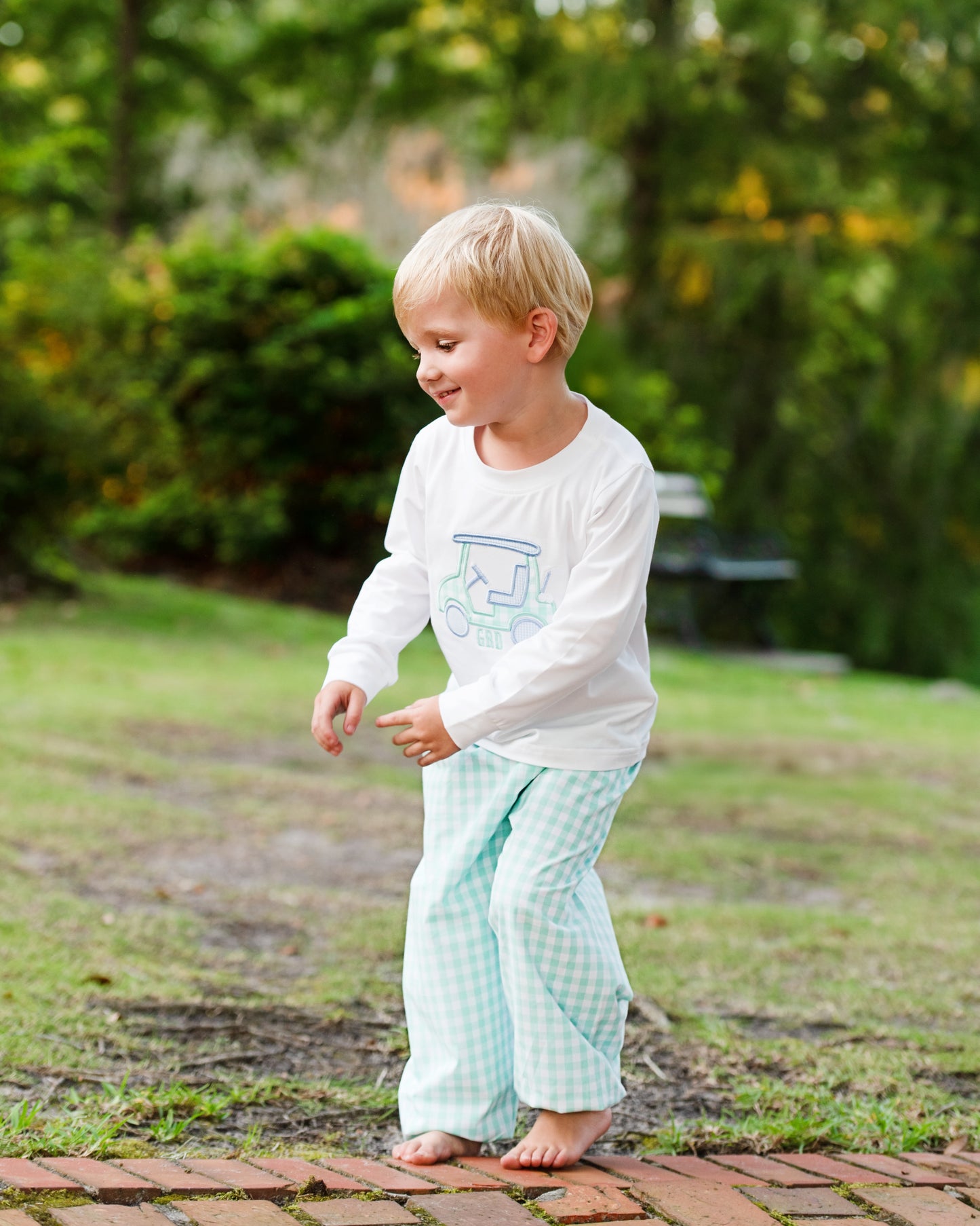 Mint Check Applique Golf Cart Pant Set
