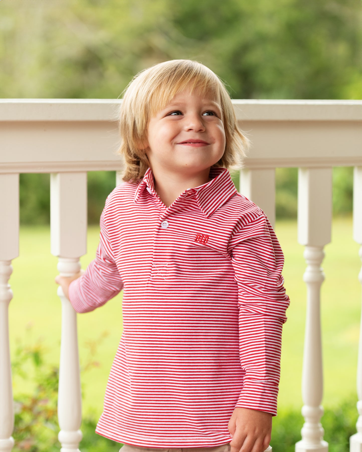 Red Stripe Knit Polo Shirt