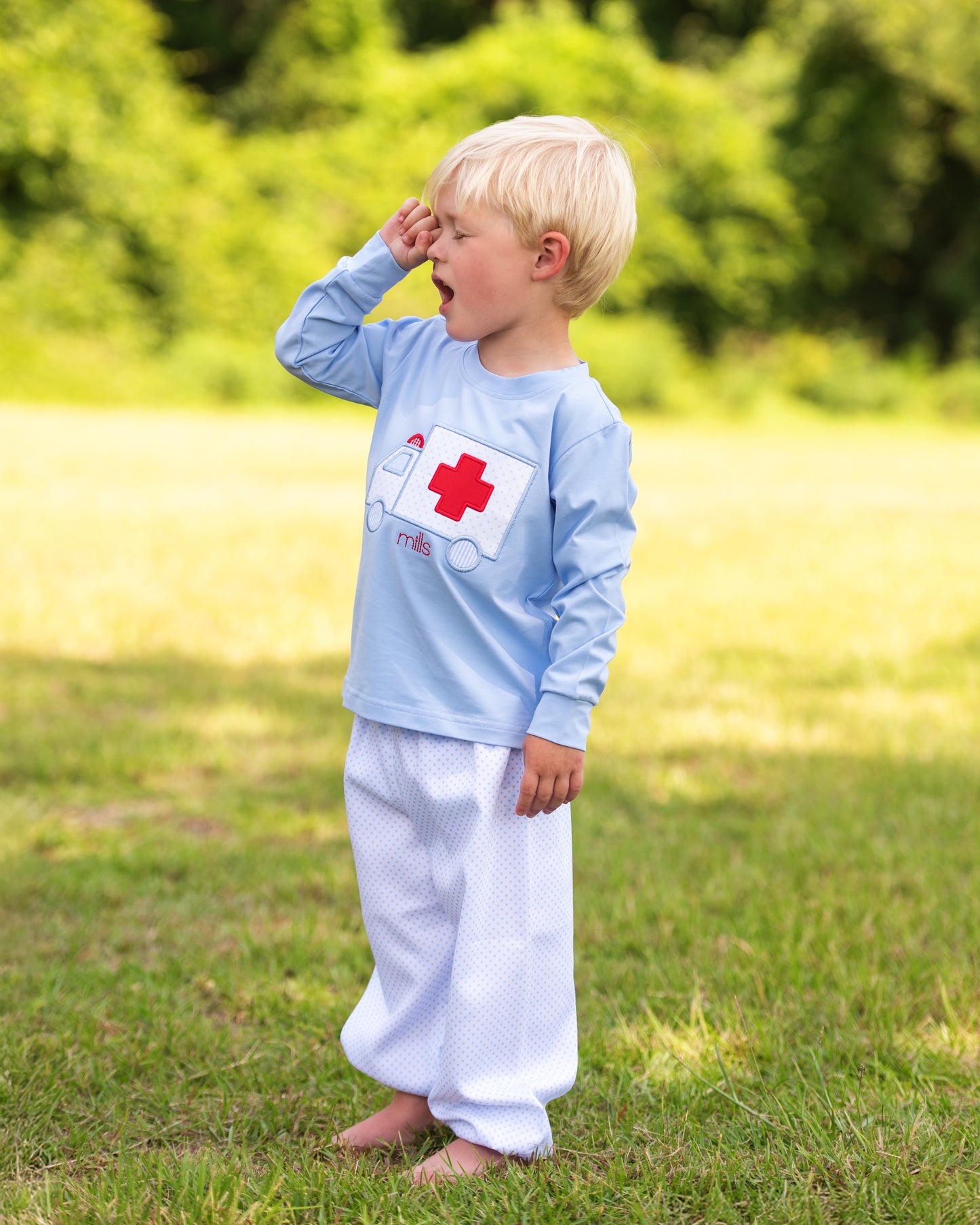 Blue Dot Applique Ambulance Pant Set