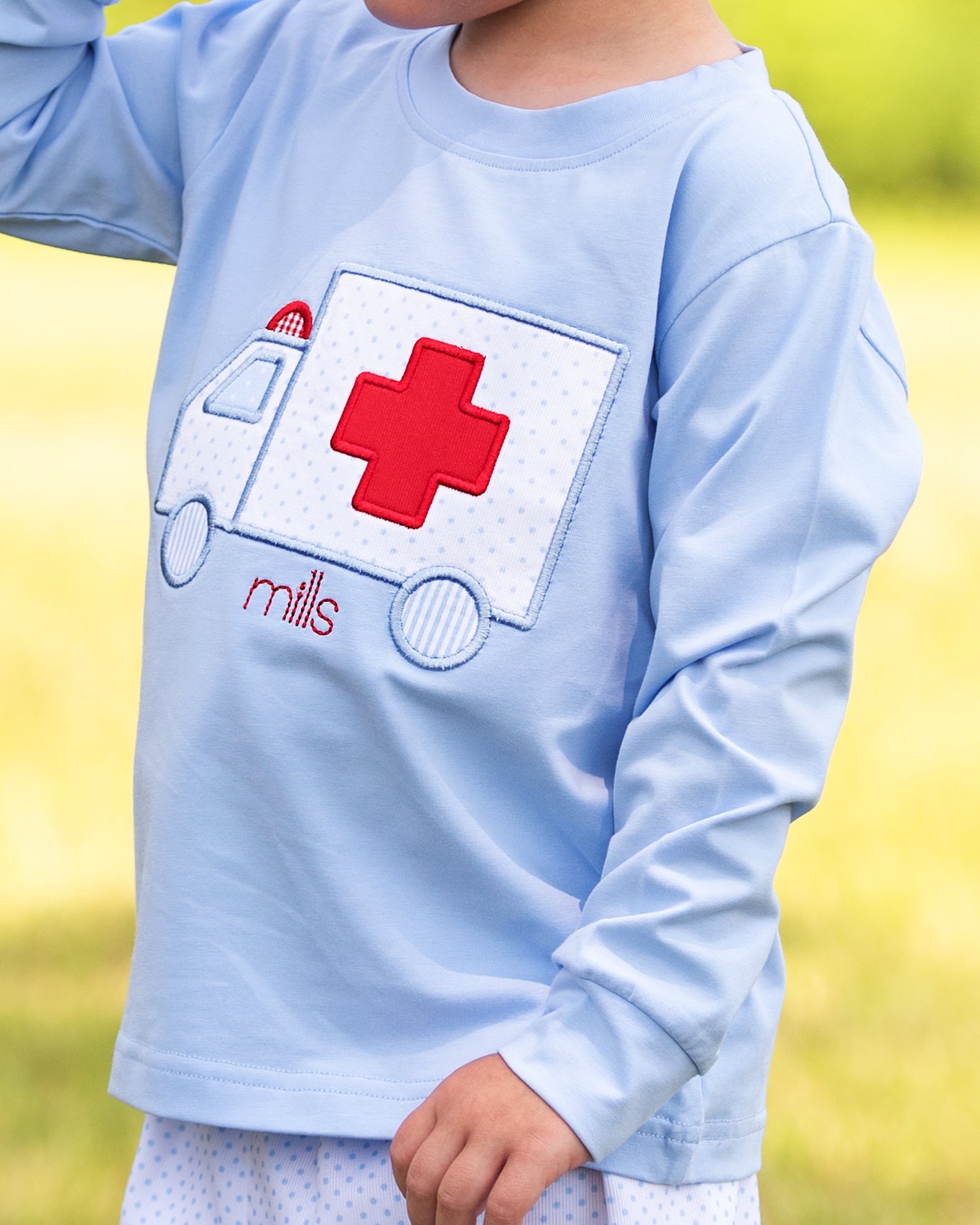 Blue Dot Applique Ambulance Pant Set