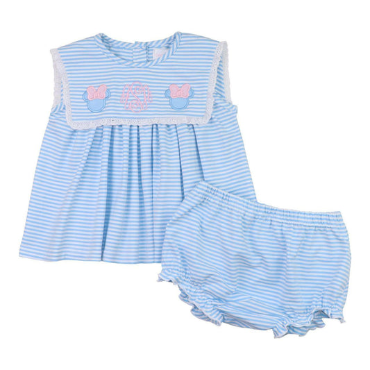 Blue Knit Stripe Mouse Ears Diaper Set