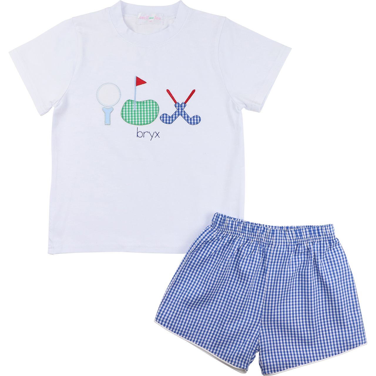 Navy Gingham Applique Golf Short Set