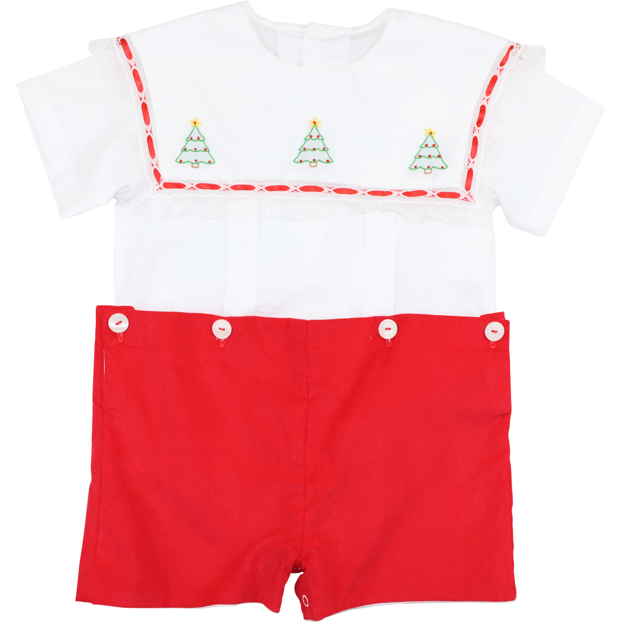 Red Heirloom Embroidered Christmas Tree Button On