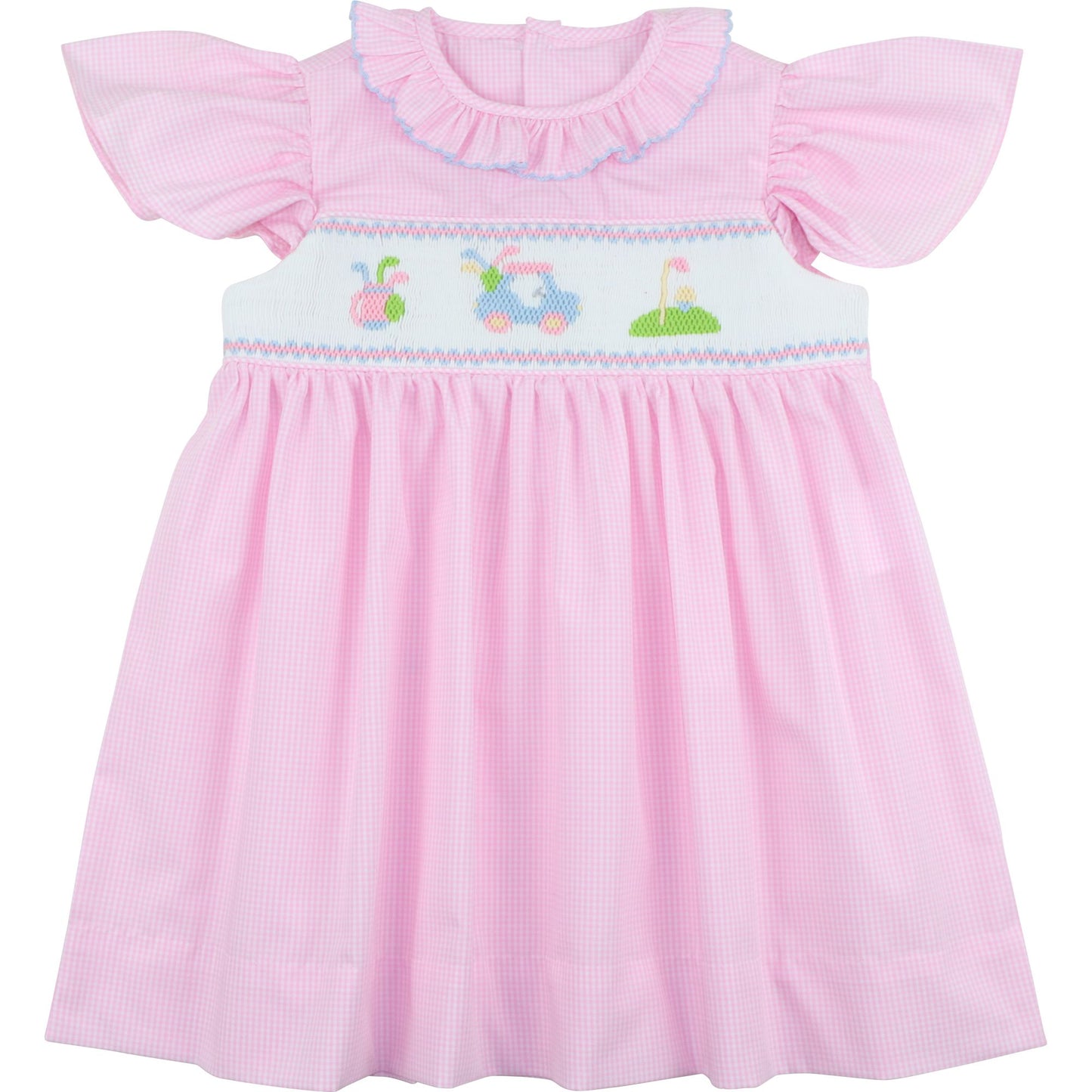 Pink Gingham Smocked Golf Dress
