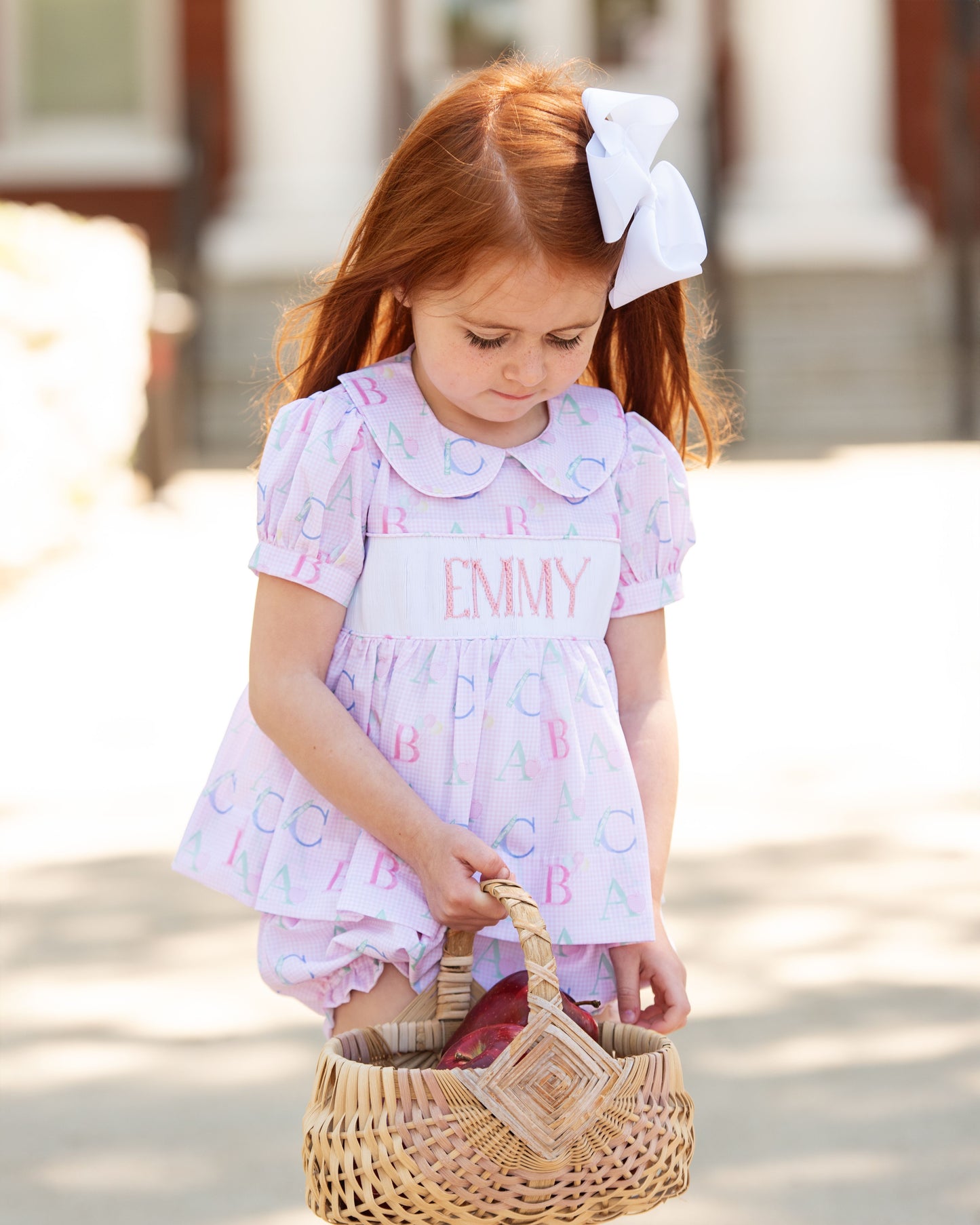 Pink Custom Smocked Alphabet Diaper Set