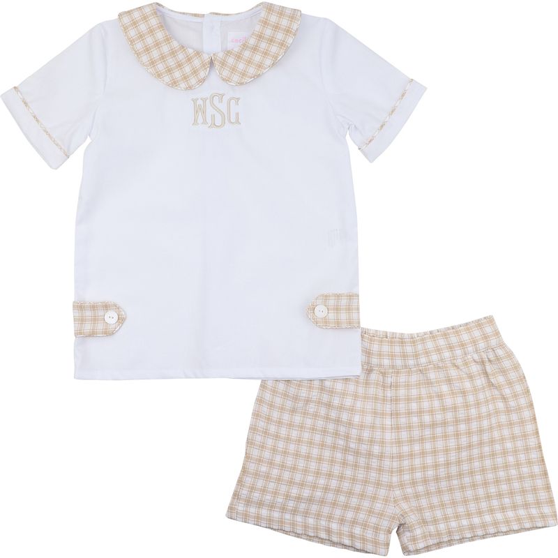 Khaki Check Seersucker Short Set
