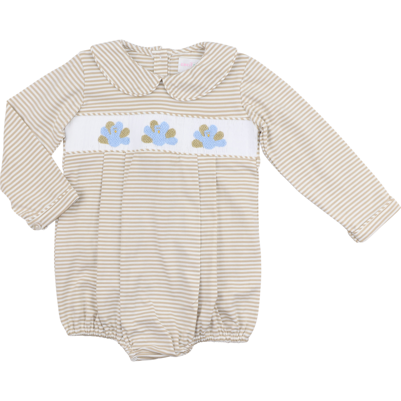 Khaki Stripe Knit Smocked Turkeys Bubble