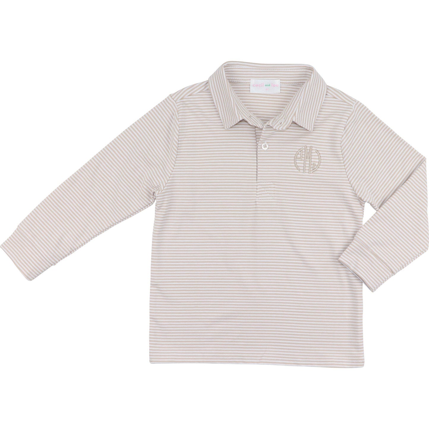 Khaki Striped Knit Polo Shirt