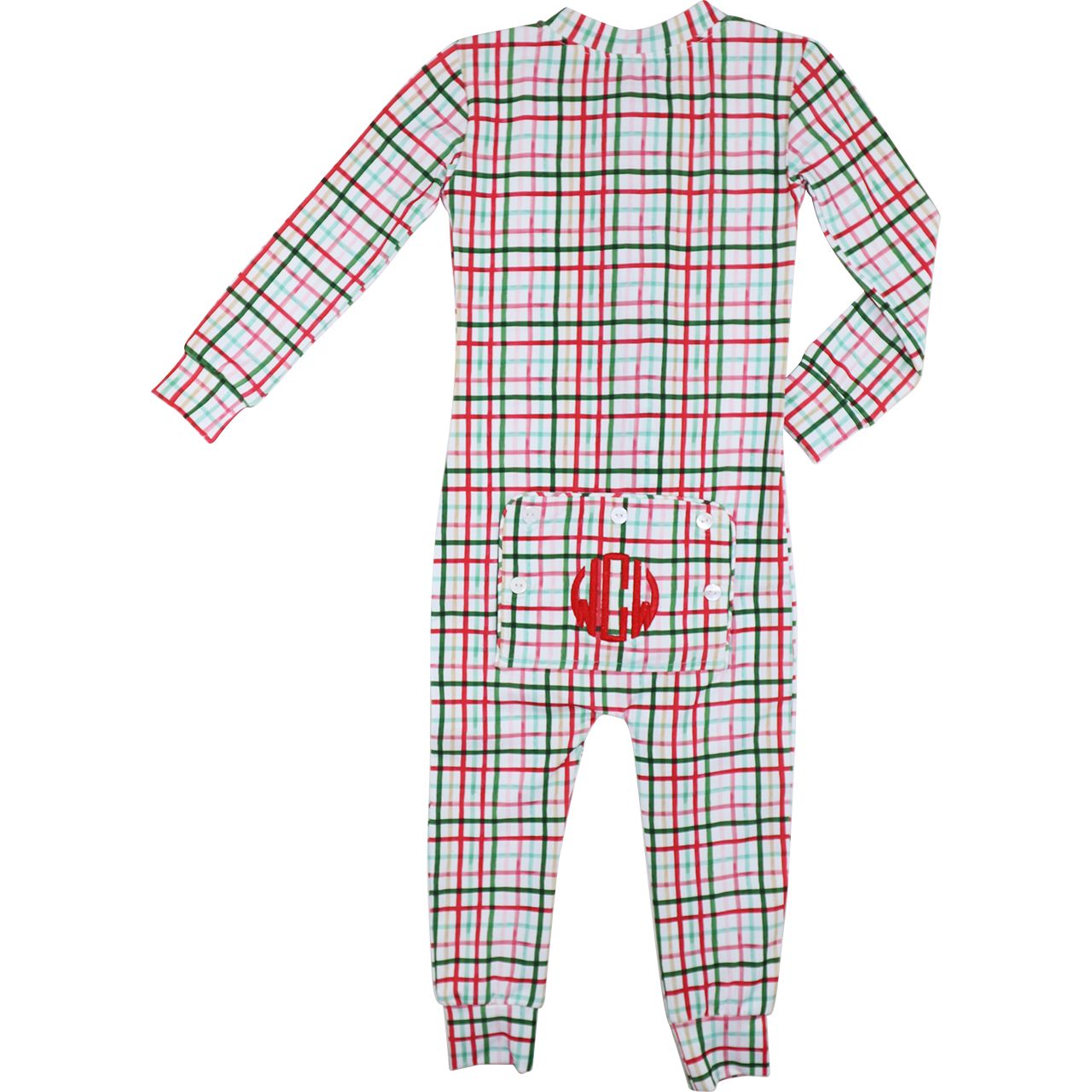 Red And Green Plaid Windowpane Knit Zipper Pajamas