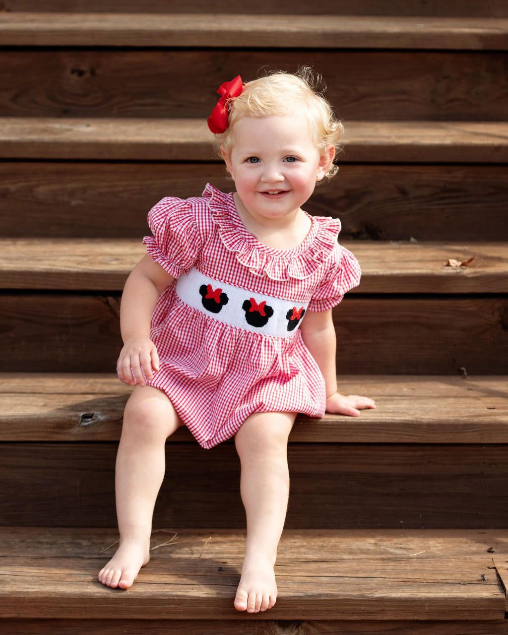 Red Gingham Smocked Mouse Ears Bubble