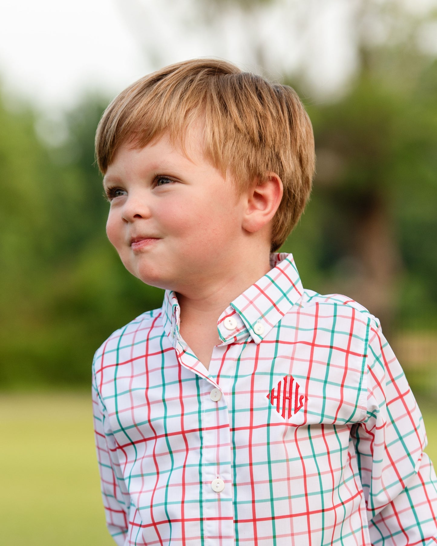 Red And Green Windowpane Button Down Shirt