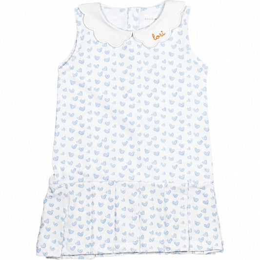 Light Blue Heart Print Knit Tennis Dress with orange monogram