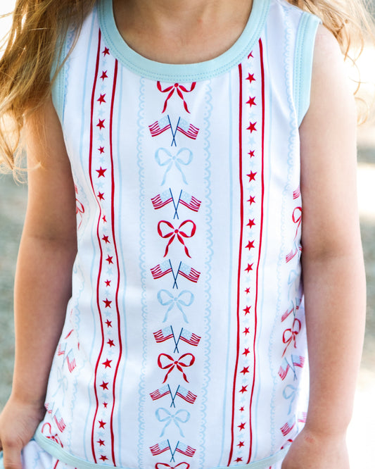 Little girl wearing a patriotic dress