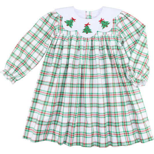 Corduroy Plaid Embroidered Christmas Tree Dress