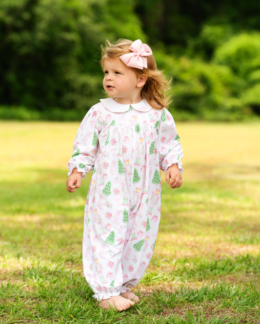 Pink And Green Holiday Print Knit Long Bubble