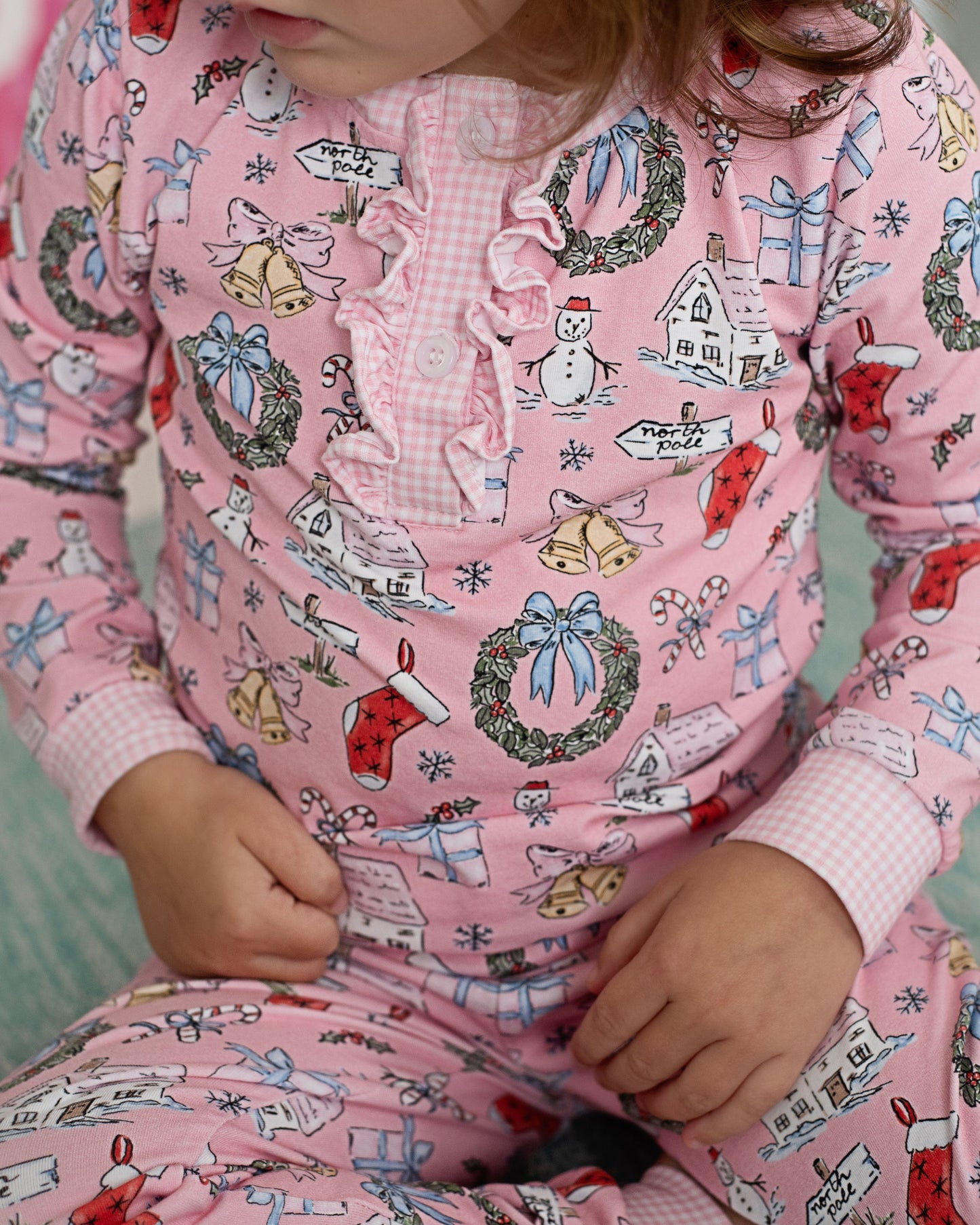Pink Knit Christmas Print Pajamas