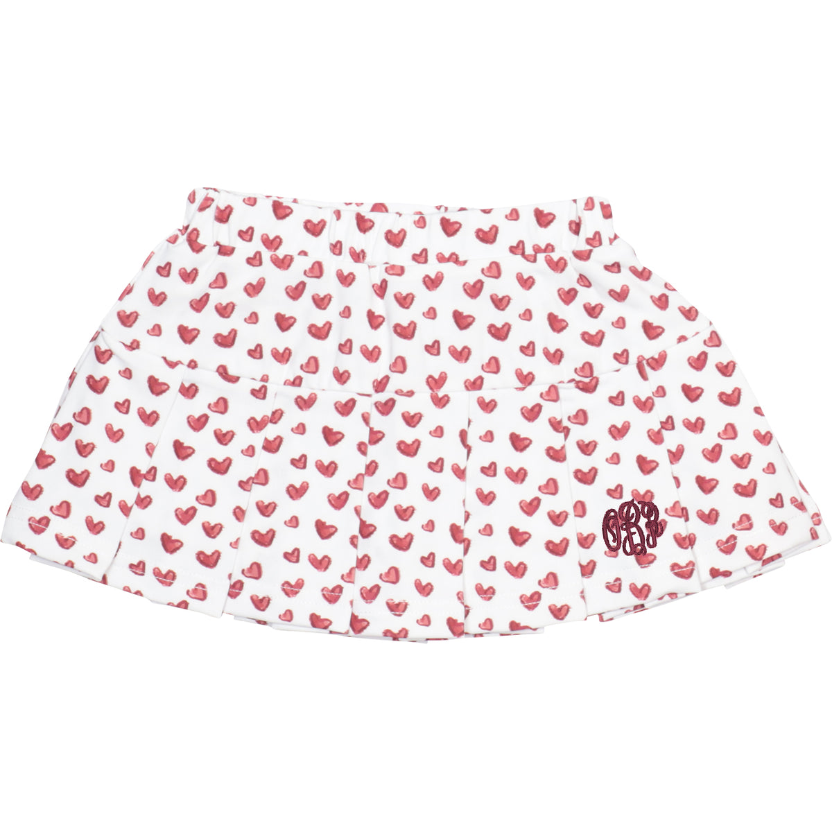 Maroon Heart Print Knit Tennis Skirt with monogram