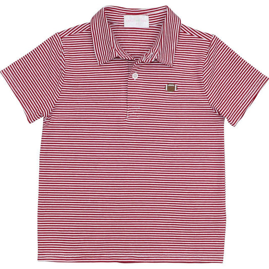 Maroon Striped Knit Embroidered Football Polo Shirt
