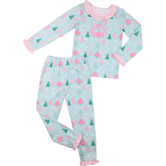 Mint And Pink Knit Christmas Tree Pajamas