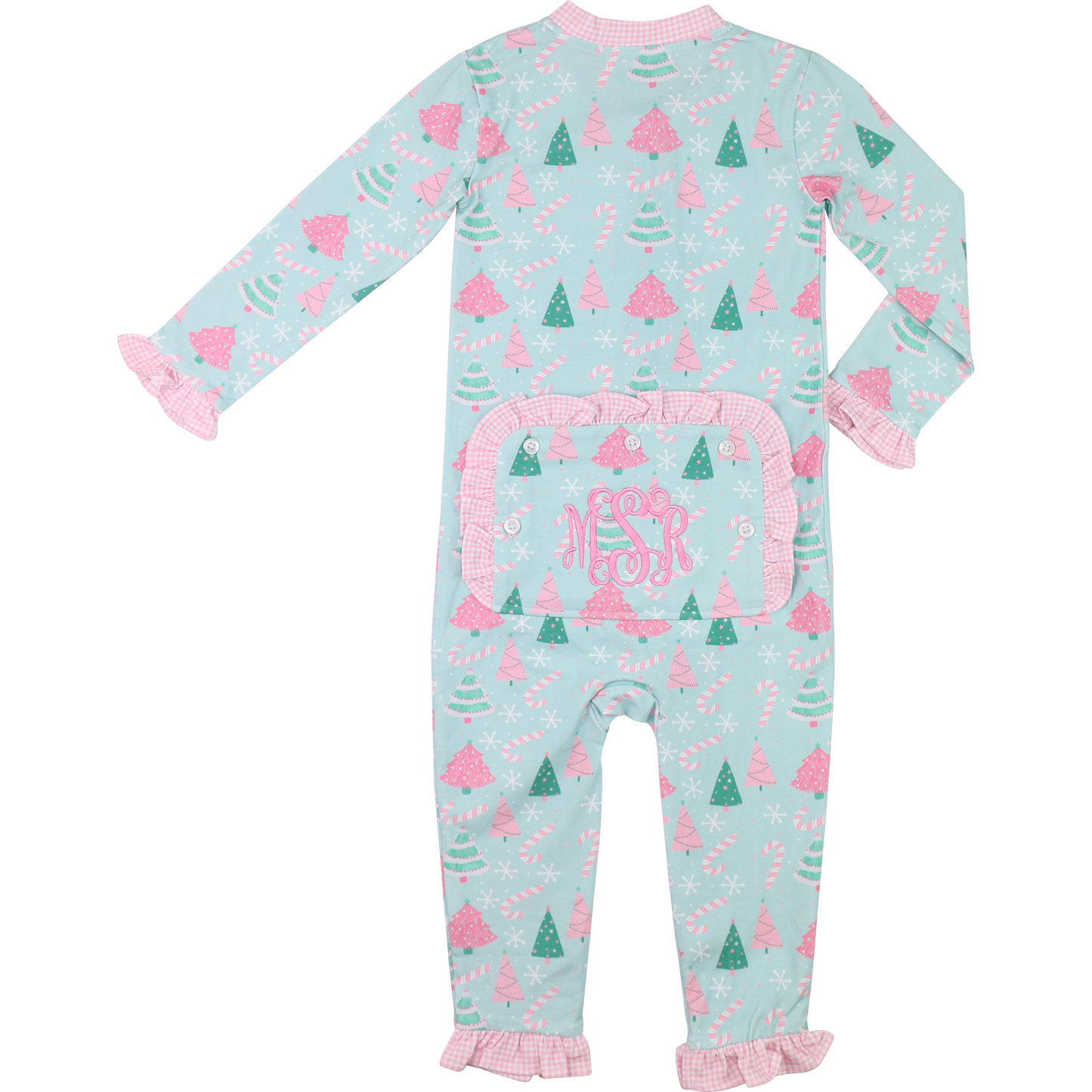 Mint And Pink Knit Christmas Tree Zipper Pajamas