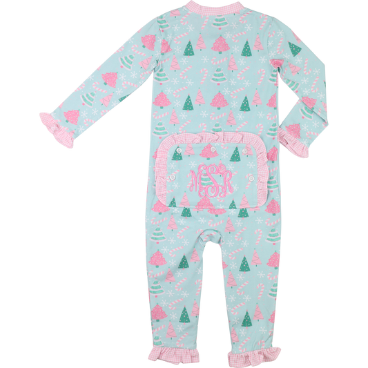 Mint And Pink Knit Christmas Tree Zipper Pajamas