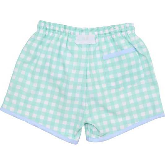 Mint Check Swim Trunks