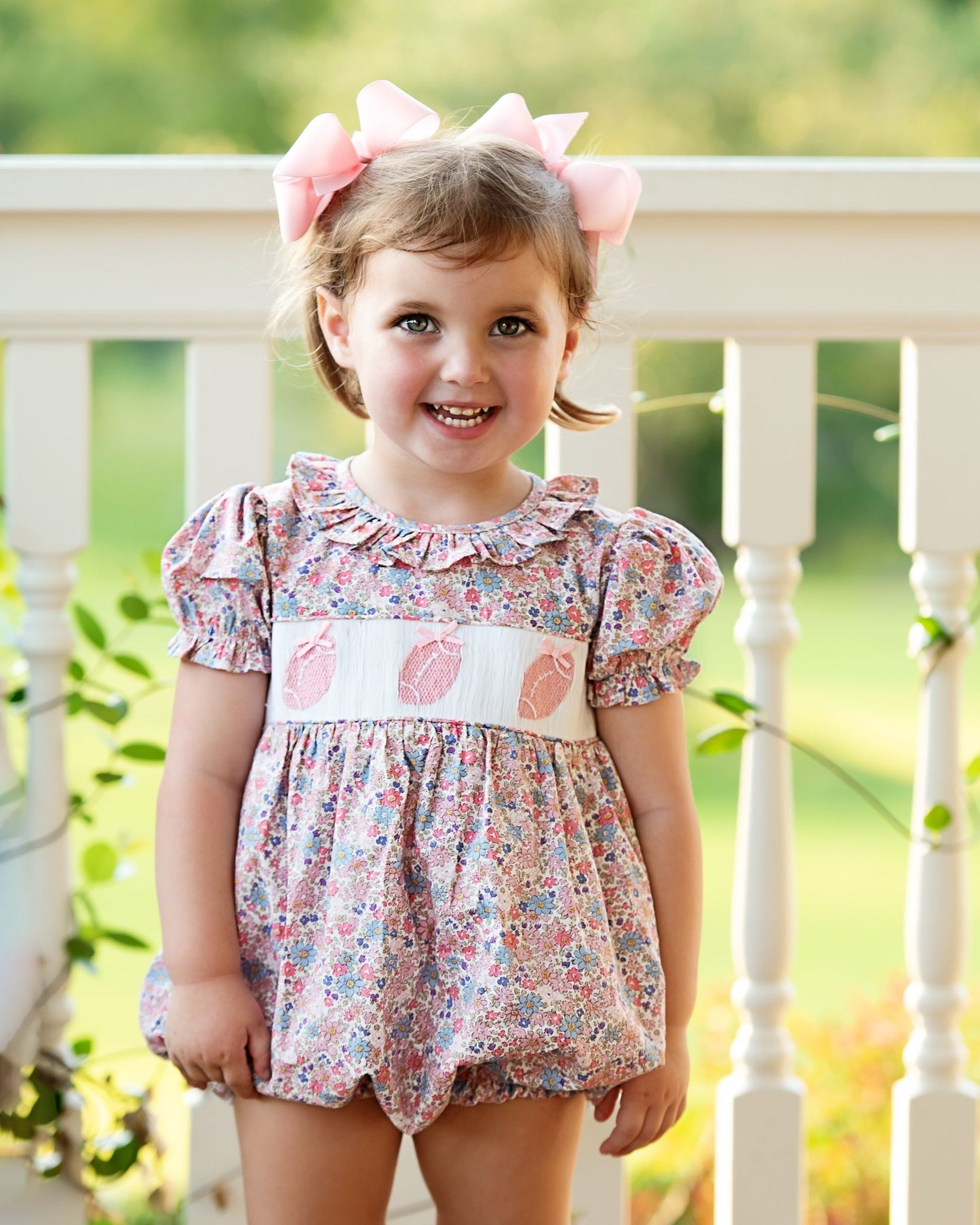 Pink Floral Smocked Football Bubble