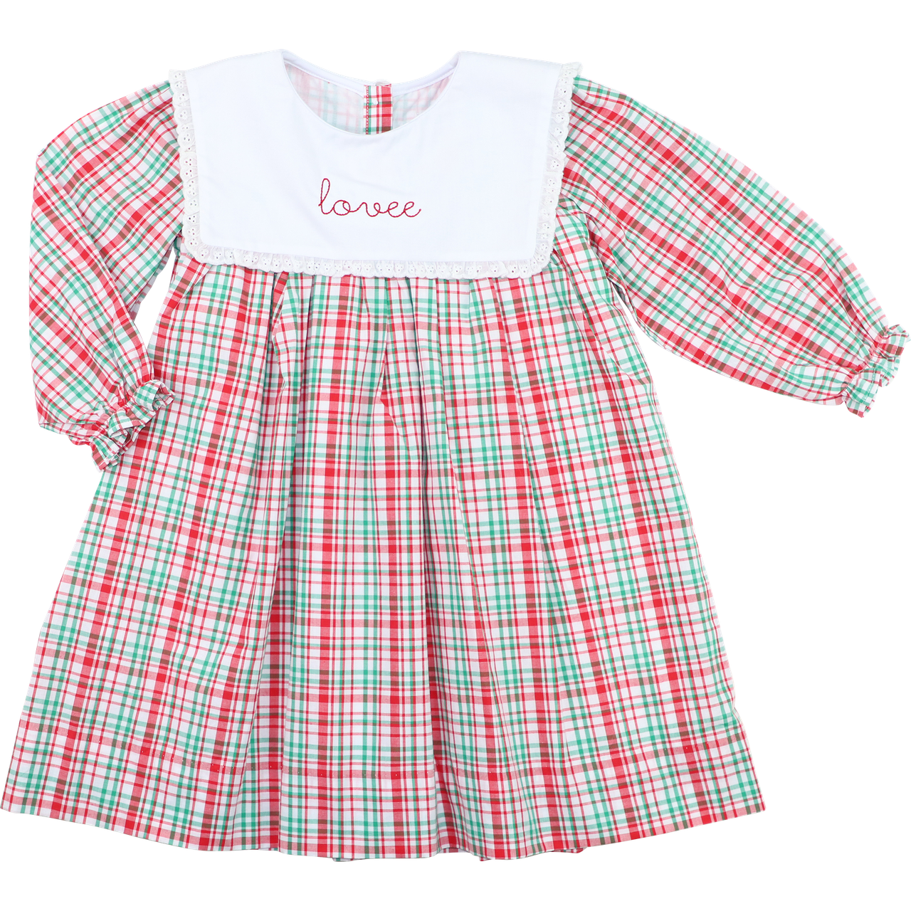 Green And Red Plaid Eyelet Dress