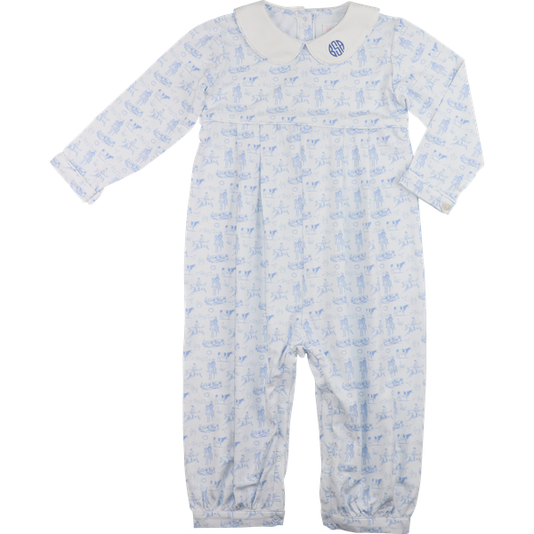Blue And White Knit Cowboy Print Long Romper