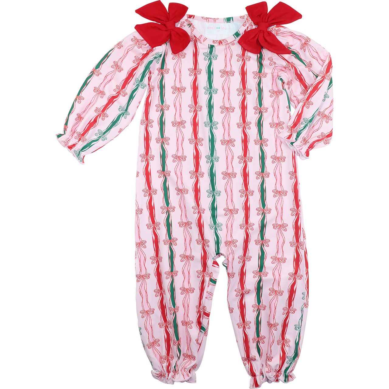 Pink Knit Holiday Ribbon And Bow Long Bubble