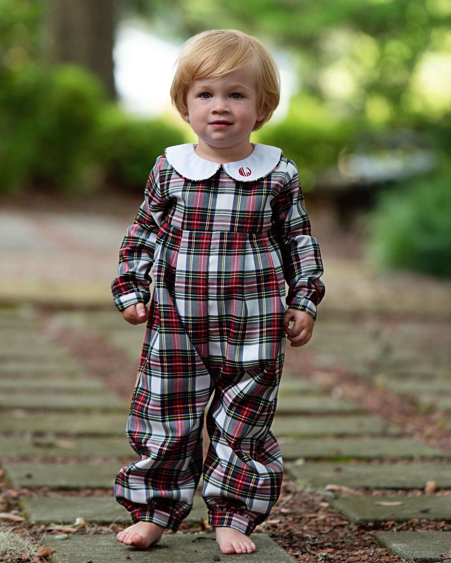 Green And Red Plaid Long Romper